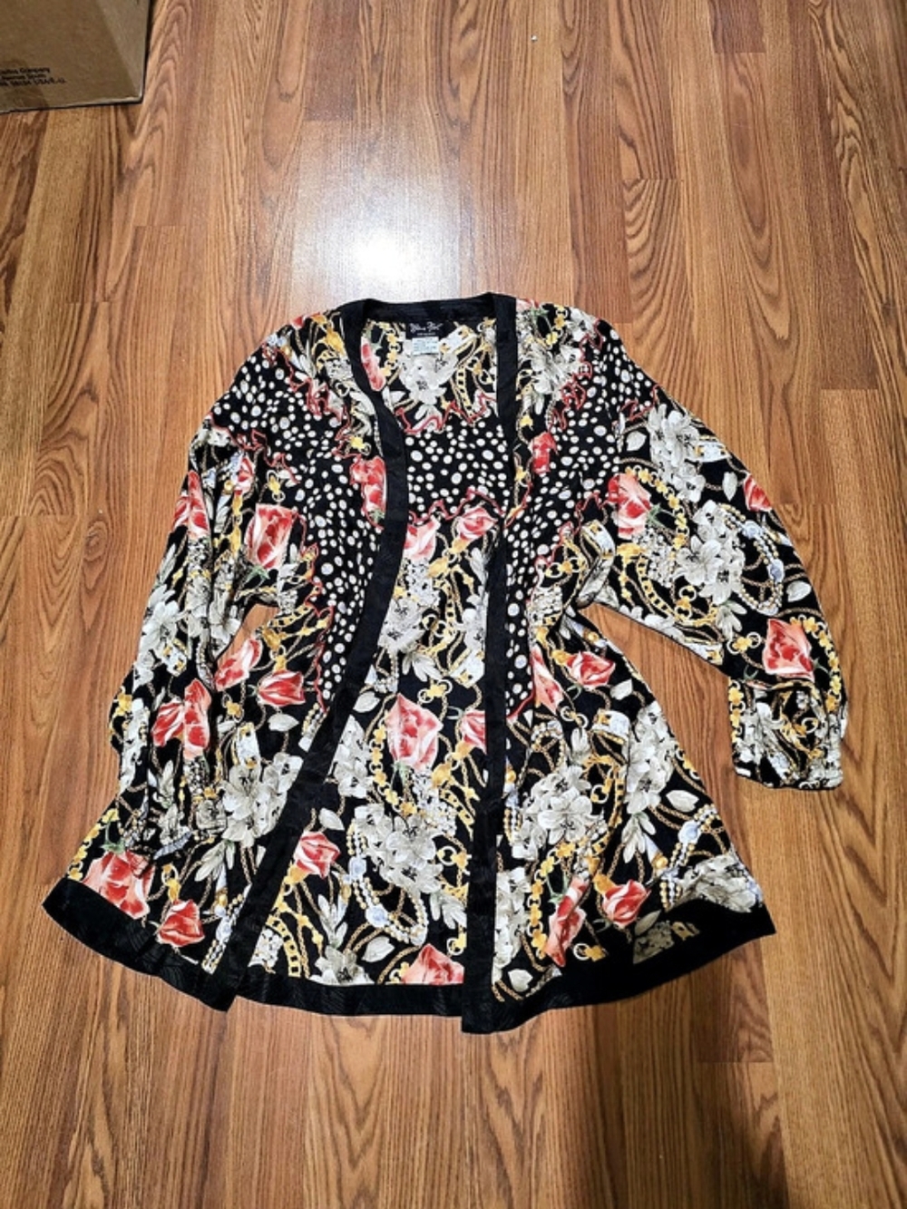 Diane Freis Silk Floral Open Front Robe Jacket For Nightgown